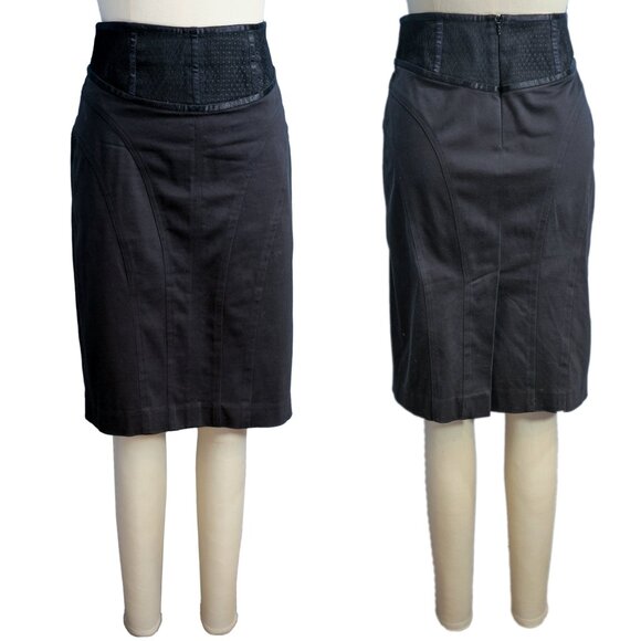 Cache Black Cotton/Spandex Pencil Skirt w Lace Trim - Size 6/8 - Picture 1 of 7